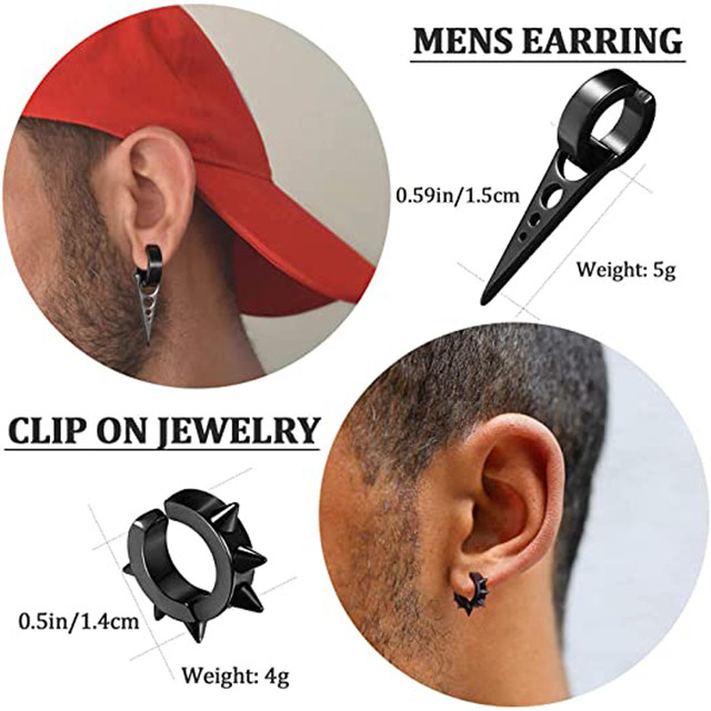 10 Pcs/1 Set Clip-on Hoop Earrings Men's Stainless Steel Fake